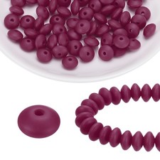 100Pcs Silicone Beads 12mm Lentil Rubber Focal Beads Bulk, Burgundy