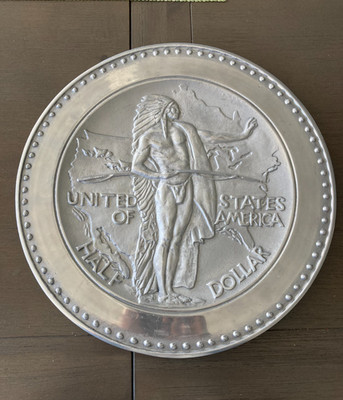 Robert Dennison Cast Aluminum US Half Dollar Oregon Trail Plate Plaque 12 3/4 ''