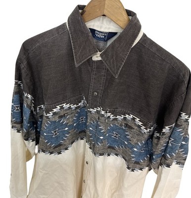 VTG Brooks & Dunn Panhandle Slim Men s Pearl Snap Aztec Shirt Size 18x 35