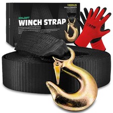 Boat Trailer Winch Strap with Safety Hook  Protective Work 10000-LBS Black 