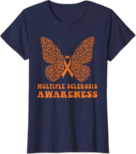 Multiple Sclerosis Awareness Month Orange Ribbon Ladies' Crewneck T-Shirt