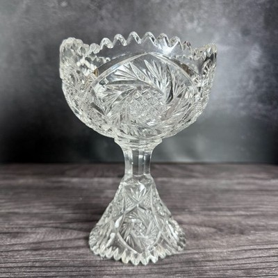 Vintage NUCUT Imperial Glass Sawtooth Tall Footed Bowl Candy Dish Marked