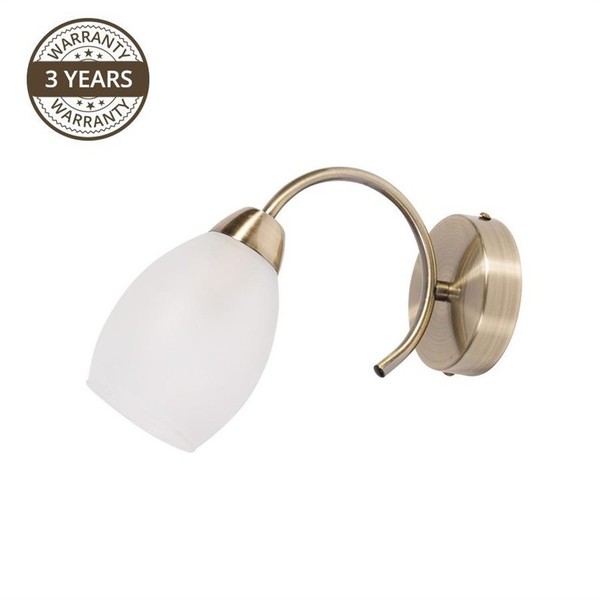 Domoletti Klassisch Wandlampe E27 40W Glas Matt Messing Weiß 22X12X18,5 Cm-image