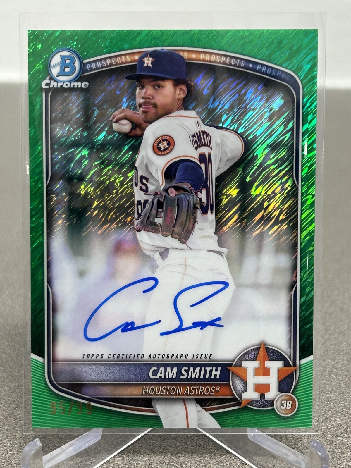 2025 Cam Smith Bowman Chrome Prospect Auto Green Shimmer #CPACSM 95/99 Astros