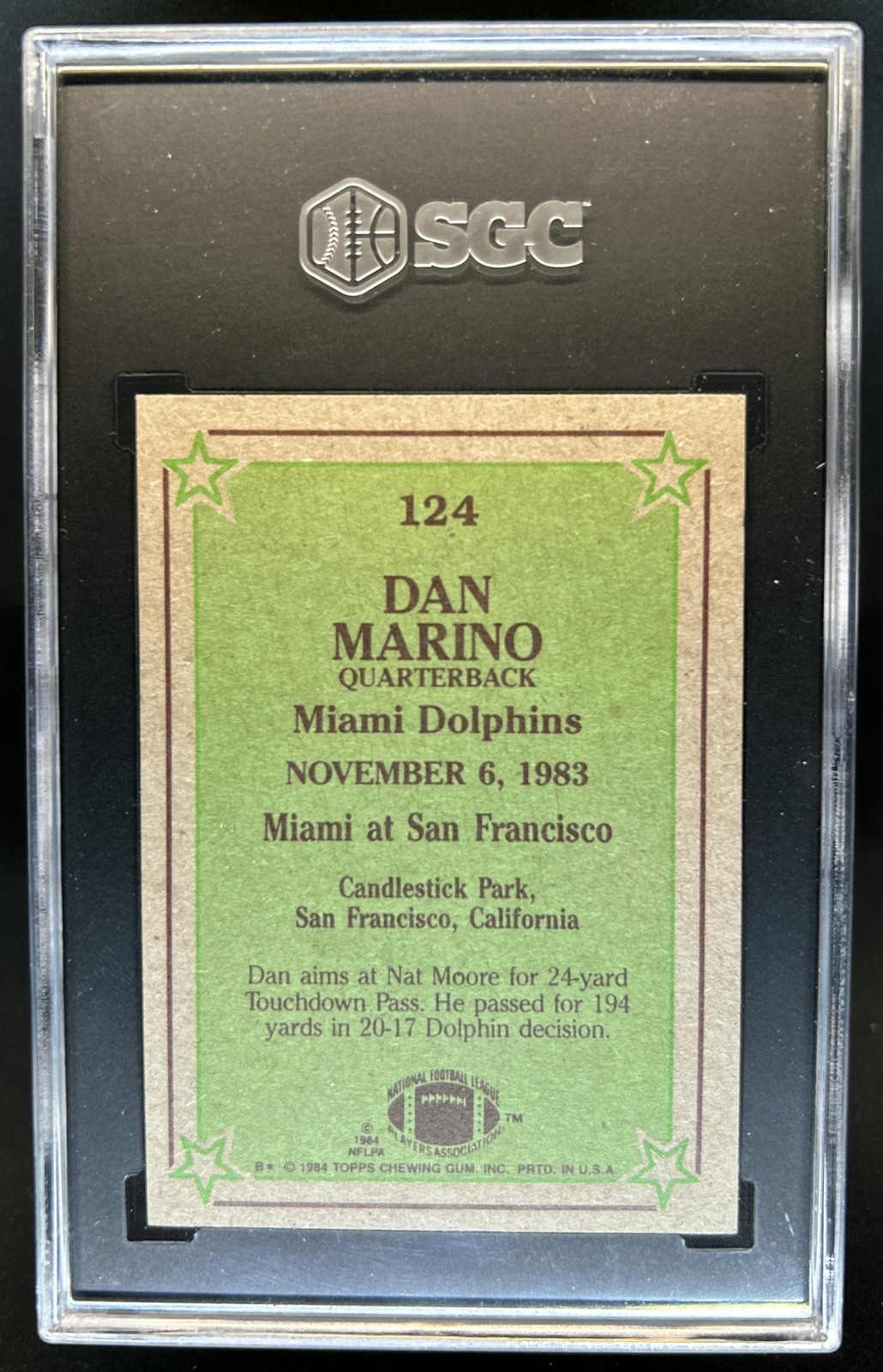 1984 Topps Dan Marino Rookie RC #124 Dolphins SGC 7 view 2