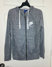 Nike Just Do It Gray Full Zip Hooded Hoodie Cotton Knit Pockets Women's Size M
