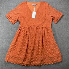 Grace Karin Women's Orange Swiss Dot V Neck Short Sleeve Mini Dress XL NWT