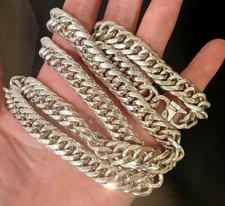 Unisex Women Men Necklace Cuban Chain Silver Tone Chunky Statement 23.5 Inches