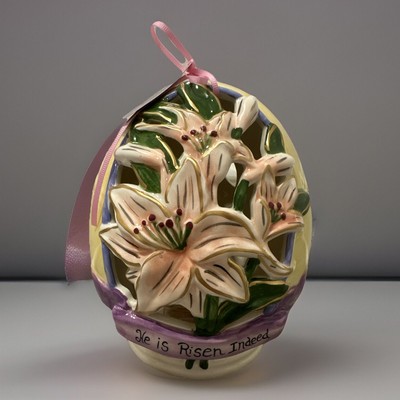 Blue Sky Clayworks Tea Light Jar Easter HE Is Risen Indeed  By Heather Goldminc