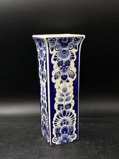Holland Delfts Blauw Handwerk Decorative Vase 9” Blue White Antique Crown K Mark