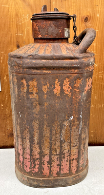 #ad Antique Davis Welding 5 Gallon Pleated Steel Fluted Oil Gas Can Rural Farm VTG $31.96