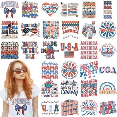 30 Pcs 4th of July Iron on Transfers for T Shirts Patriotic Iron on Decals Patch