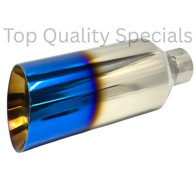 Stainless Steel Exhaust Tip 2.5'' Inlet - 4'' Outlet - 12'' Long Rolled Edge BURNED