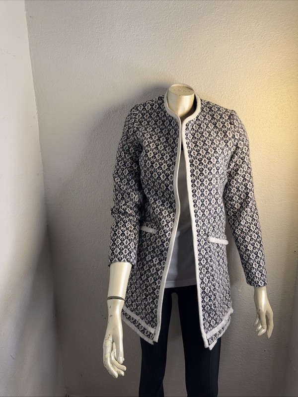 Carolina Belle Montréal Women’s Open Front Tweed Jacket Coat XS Black White