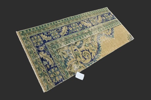GREEN Turkish Oushak Rug 2x4 Vintage Handmade Anatolian Small Doormat Kilim