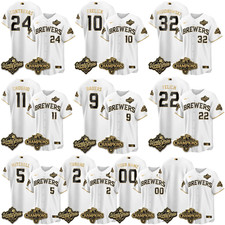 HOT NEW Custom Player Brewers 2026 NL Champions MEN Stitched Jersey White Gold