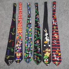 Vintage Looney Tunes Ties Mens Neck Tie Marvin Martian Taz Lot 6 Dr Seuss 90s