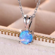 925 Sterling Silver White Fire Opal Stone Square Pendant Necklace Gift