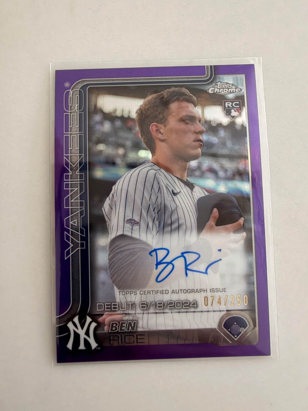 Ben Rice 2025 Topps Chrome #RA-BR Rookie Autographs - Purple 