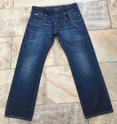 Mens G-Star Blade Loose Fit Dark Blue Coated Denim Jeans - Button Fly - W33 L30