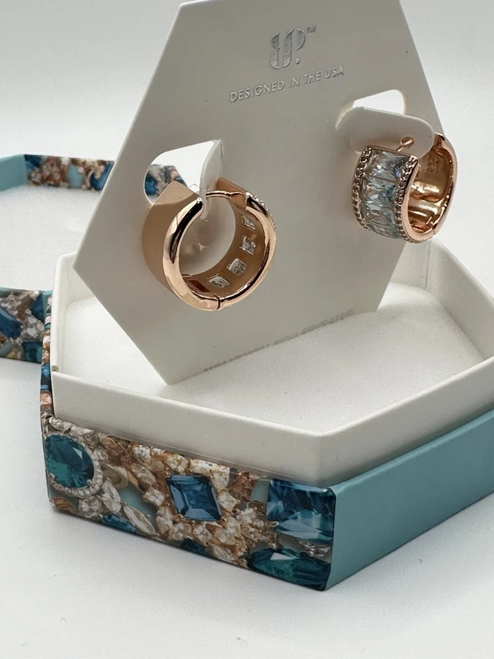 Bomb Party Let’s Make It Last 海蓝宝石立方氧化锆玫瑰 Gol 环状耳环 — 第 2/4 张图片