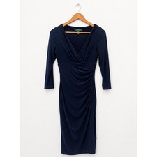 Lauren Ralph Lauren Navy Ruched Faux Wrap Sheath Dress Size 4 Classic Preppy