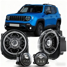 FARI 9" LED HALO RGB + FENDINEBBIA 4" PER JEEP RENEGADE 2015 2016 2017 2018