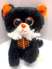 Halloween 6" Glitter Eyes Black Orange Skeleton KITTY Cat Plush