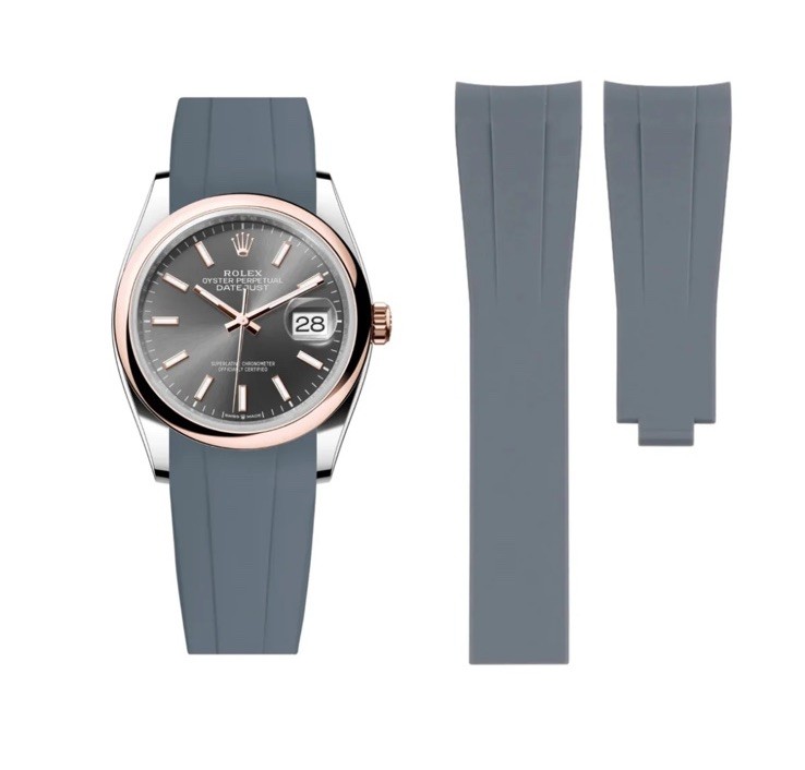 Rose Gold Oysterflex Rubber Strap for Rolex 20mm Grey
