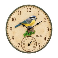 IP44 Wanduhr mit analogem Thermometer witterungsbest&auml;ndig f&uuml;r Garten, B&uuml;ro