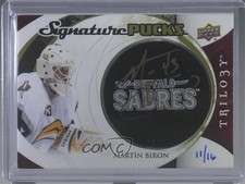 2015 Upper Deck Trilogy Signature Pucks Retro Logos 11/16 Martin Biron Auto 0c3