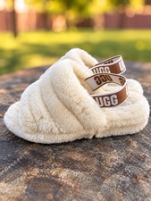 UGG Fluff Yeah Slide Women's Plush Sheepskin Slingback Slippers - Ivory Size 8