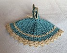 Vintage Crochet Pot Holder/Trivet Doll Dress -Handmade Blue w/Beige Trim — photo 7