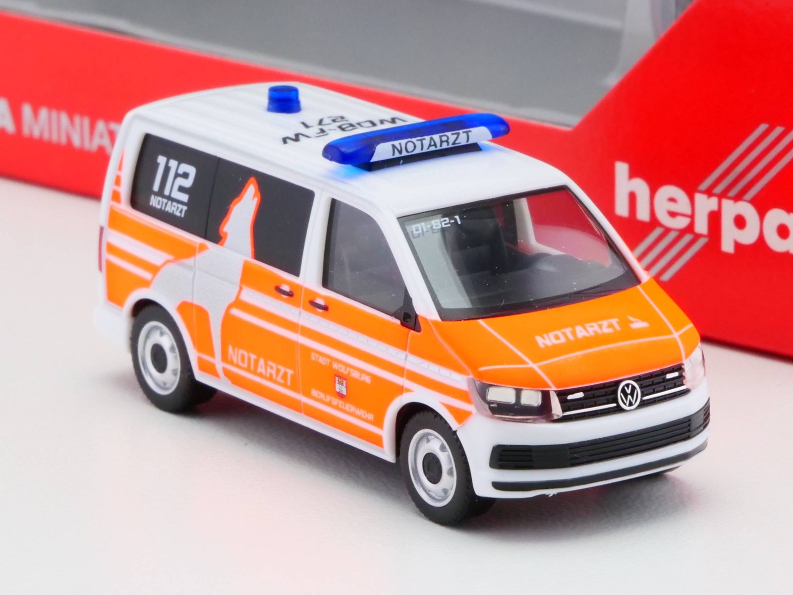Herpa 092876 VW T6 Notarzt Fire Brigade Wolfsburg 1:87 Mint! Ob Sg 1703-31-25