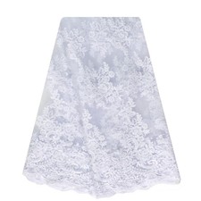 White Lace Fabric 5 Yards, Floral Sequin Embroidered Tulle Material Lace Fabr...