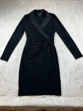 Ralph Lauren Size 6 Black Long-Sleeve Wrap Sheath Dress | Formal | Cocktail
