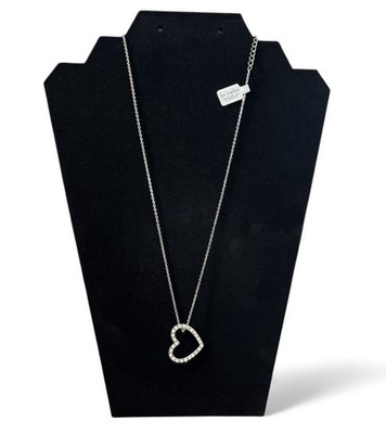 Lia Sophia Love Token Necklace 17-20'' Heart Pendant Silver Tone w/Crystals & Box