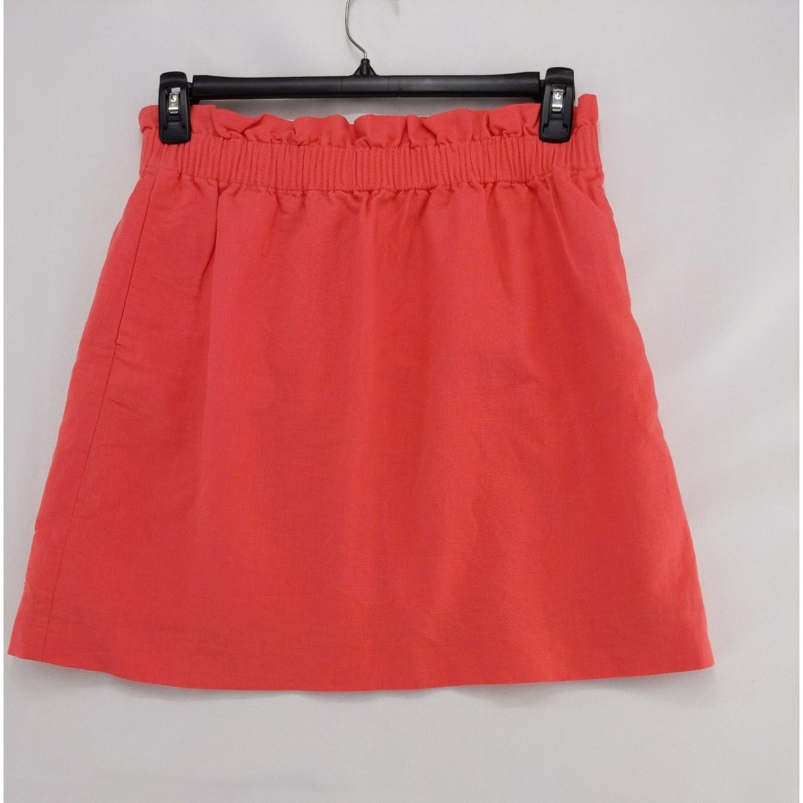 J.Crew Mini Skirt Women 12 Coral Pink Linen Blend Paperbag Waist Elastic