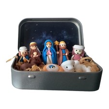Mini Crèche De Noël Dans Une Boîte En Métal - Petite Crèche Pour Fête De