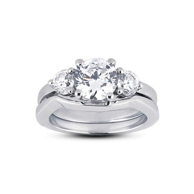 0.89 CT F/VS2 Round Natural Certified Diamonds 14k  Classic Matching Bridal Set