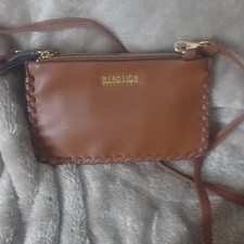 Kenneth Cole Reaction Brown Crossbody Bag with Whipstitch Zipper Accents