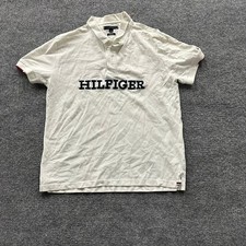 Tommy Hilfiger Polo Mens Size L White Regular Fit Cotton Spellout Logo Shirt