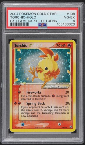 2004 POKEMON EX TEAM ROCKET RETURNS GOLD STAR #108 TORCHIC-HOLO PSA 4