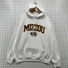Missouri Tigers MIZZOU Hoodie Sweatshirt Mens Large White Embroidered Pullover