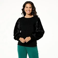 Antthony Design Originals Faux Fur Sleeve Crew-Neck Sweater Black XL Used