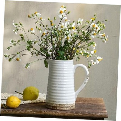  Ceramic Rustic Vase with Handle Distressed Decorative Farmhouse Pitcher White