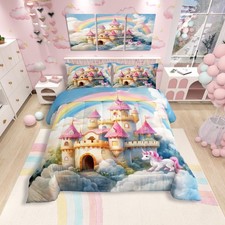 Manfei Princess Castle Comforter Set Full Size 3 Pcs,Dreamy Fairy Tale