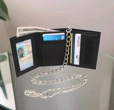 Biker Trucker Wallet Trifold Leather Wallet with Chain & V-Tape Closer
