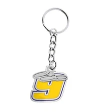 Chase Elliott #9 NASCAR Pewter Yellow Number Signature Hang Tag Keychain