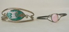 2 PULSERAS Brazalete Brazalete Plata Esterlina Rosa Piedras Preciosas y Brazalete Apaca México